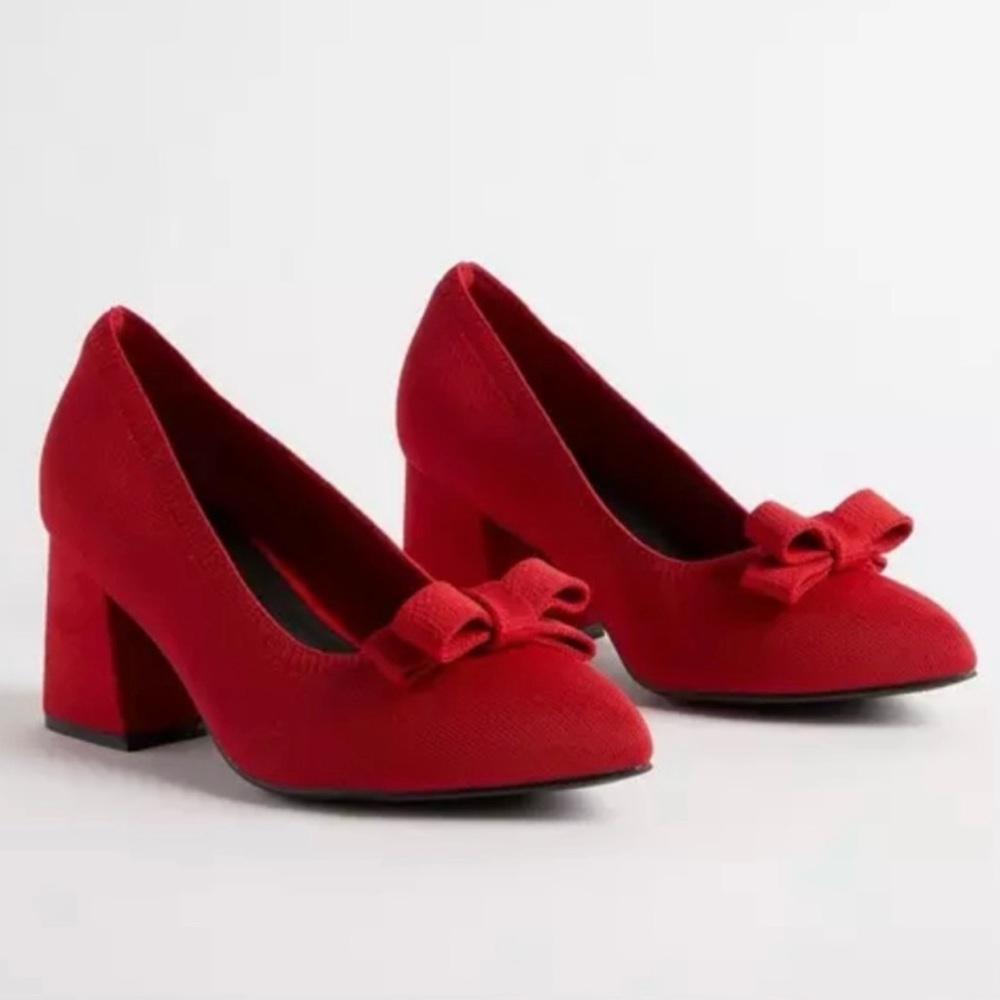 Elegant Red Women's Heels with Bow
